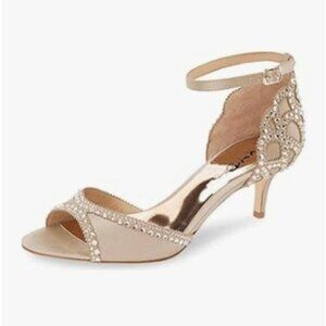 XYD Champagne Chic Peep Toe D'Orsay Kitten Heel Rhinestone Ankle Strap Sandal
